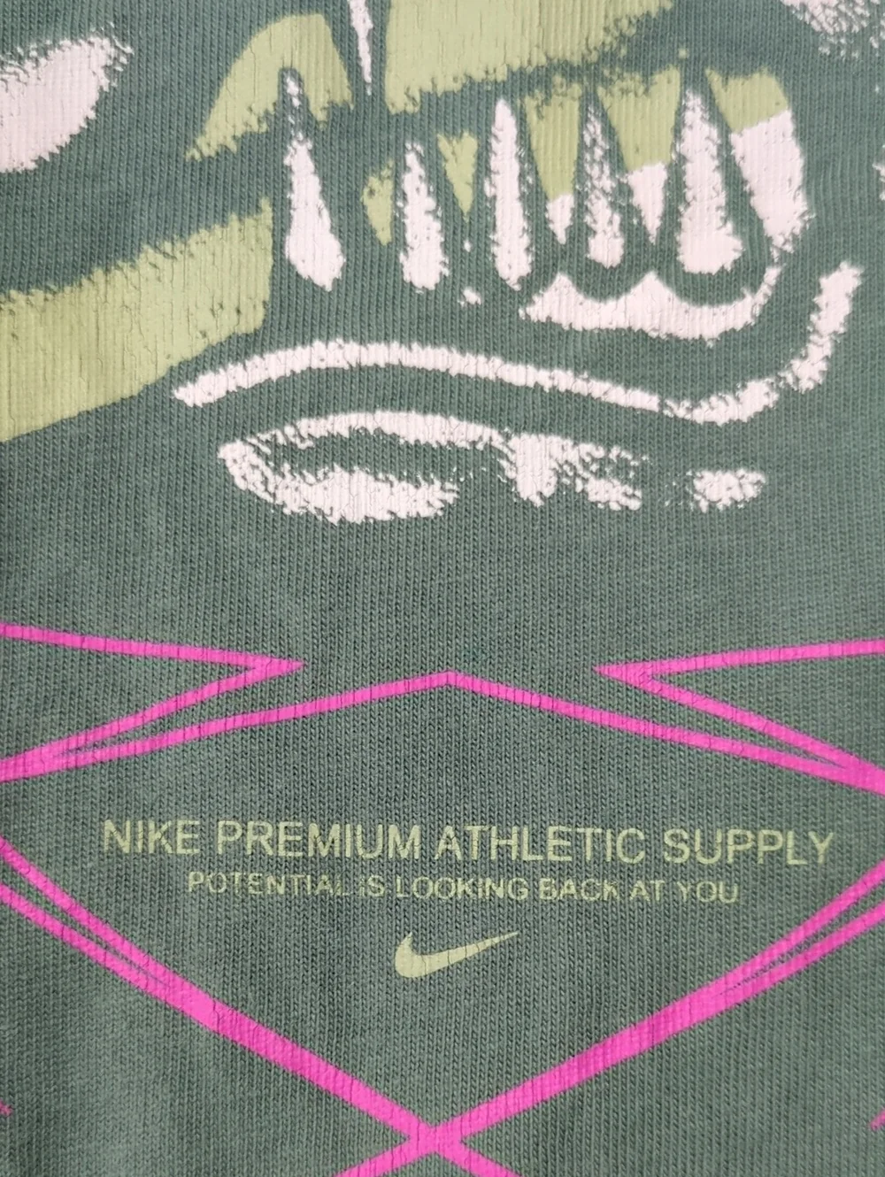 Nike Graphic Skull Swoosh T-Shirt Green Men's Large Streetwear Y2K Style
